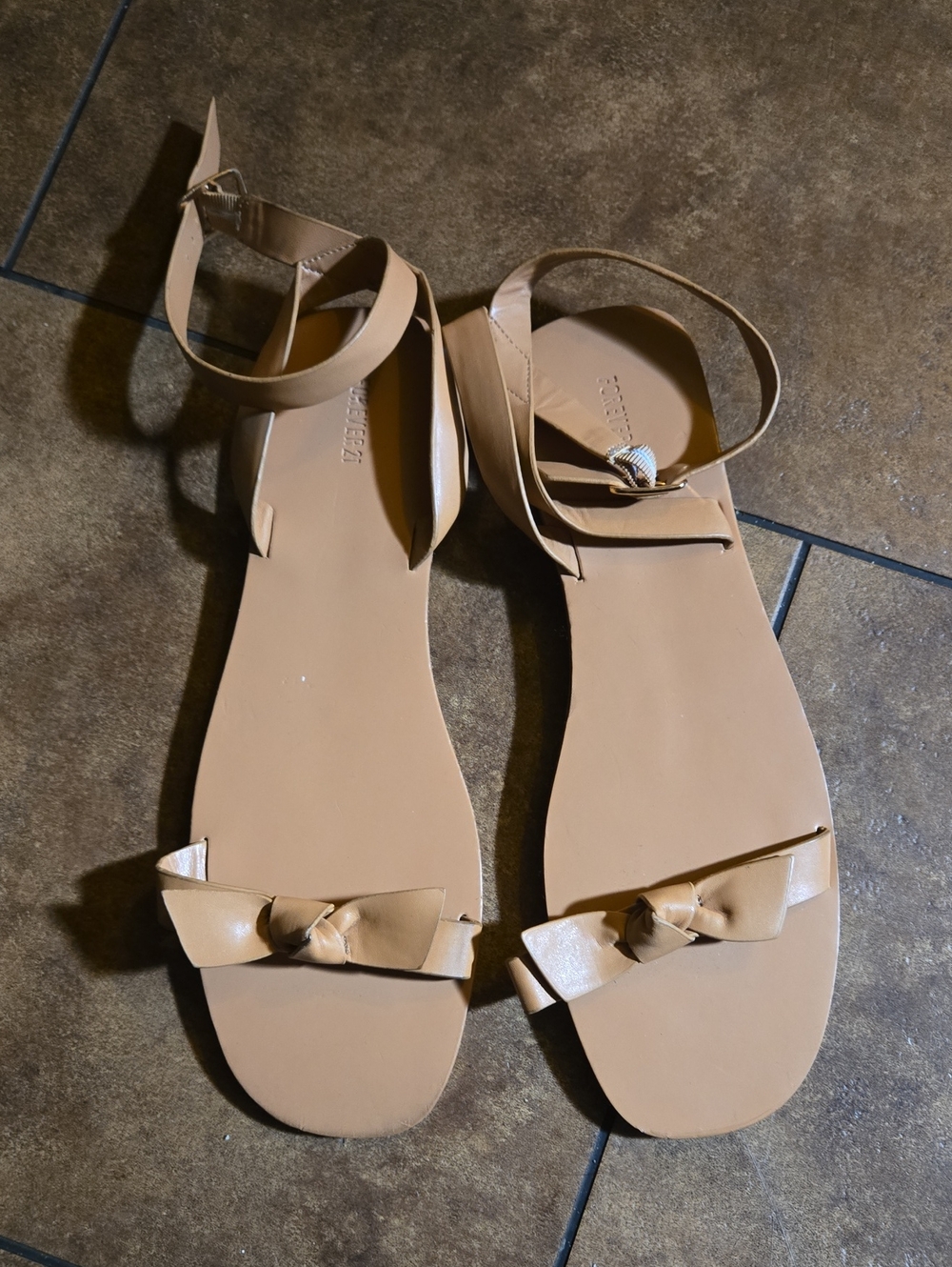 Forever21 Women's Tan Ankle-Strap Bow Flat Sandals